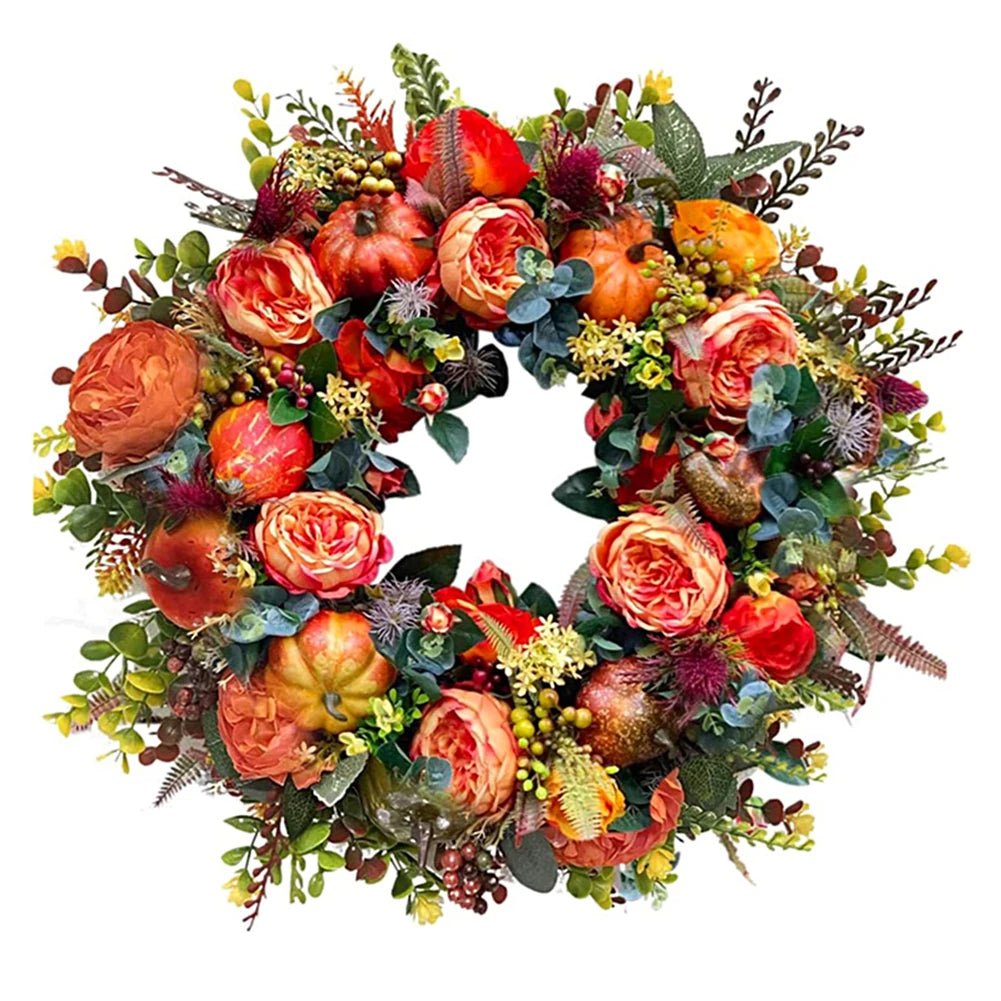 Autumn Round Wreath Decorative Artificial Autumn Garland Festival Theme Farmhouse Party Decoration - silverfoxgoods